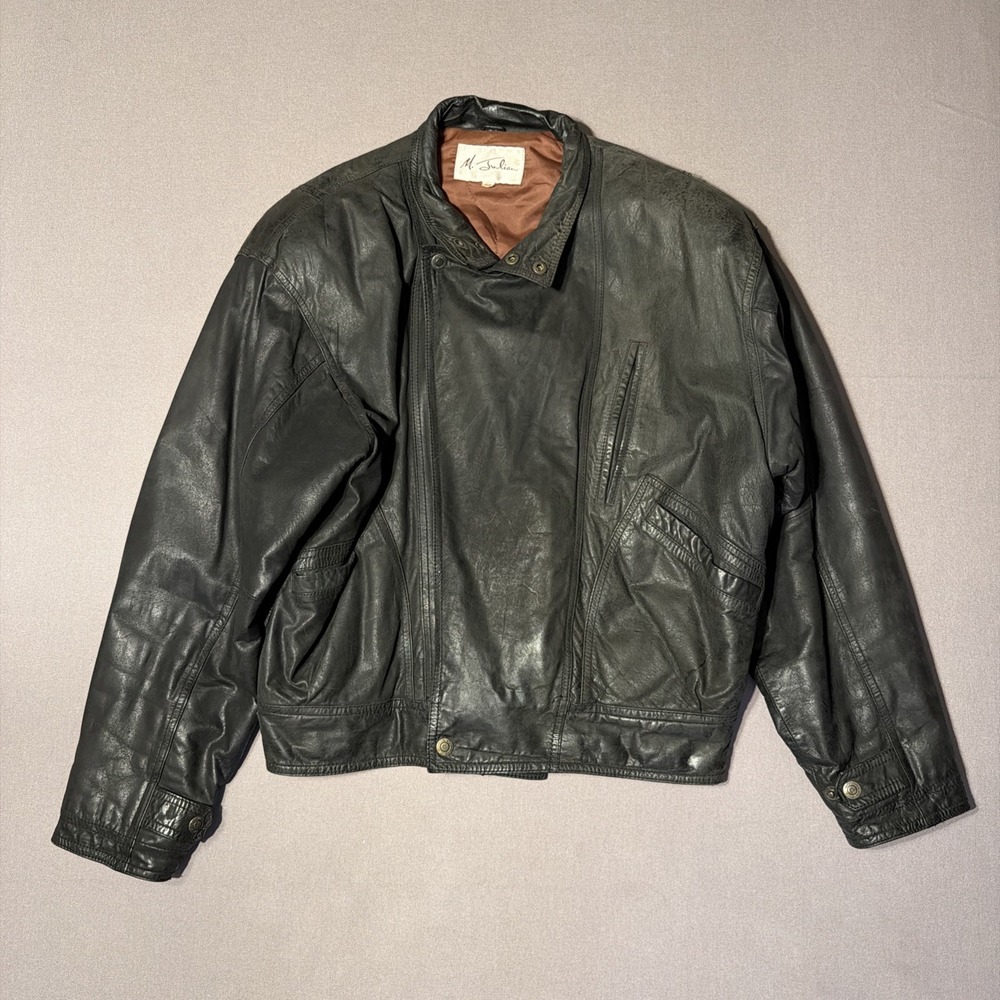 Vintage M Julian Leather Black Airborne Jacket Full Zip Up